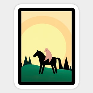 Cat Riding Horse Minimal Sticker